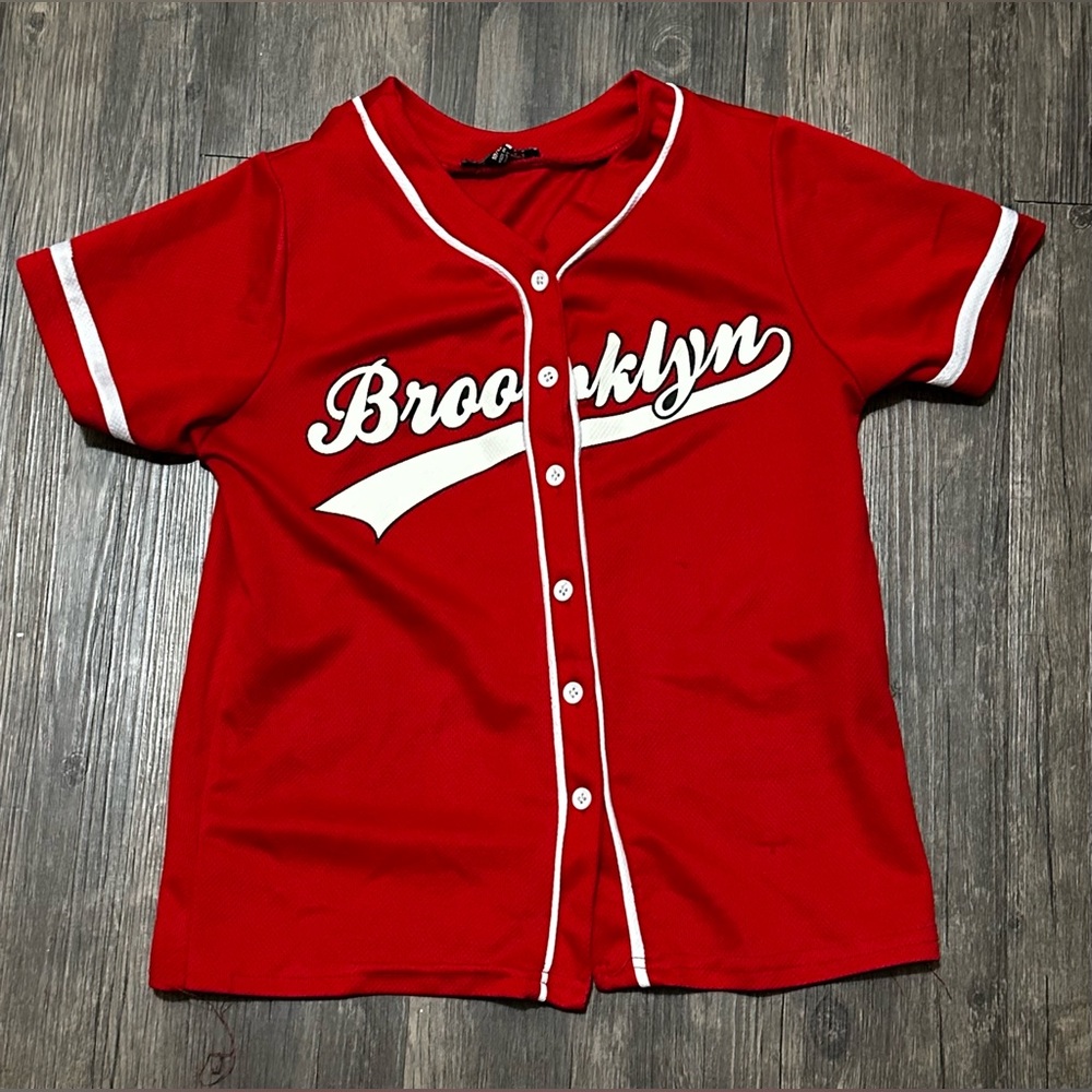 Girls❤️❤️❤️ BROOKLYN Baseball Jersey Red Size 10/12 RETRO VINTAGE Hip Hop NYC